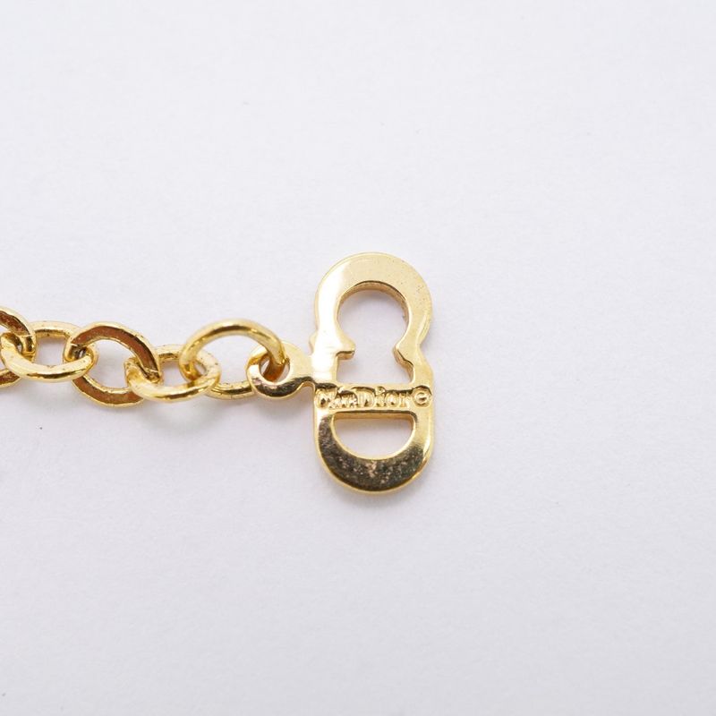 Christian Dior Necklace CD Logo GP Plated Rhinestone Gold Ladies