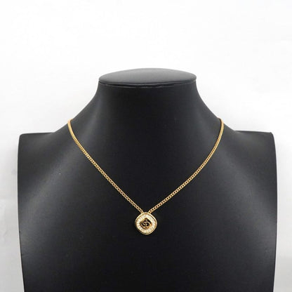 Christian Dior Necklace CD Logo GP Plated Rhinestone Gold Ladies