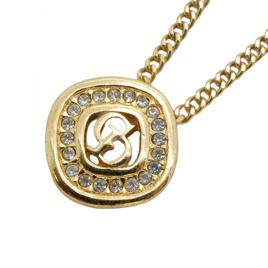 Christian Dior Necklace CD Logo GP Plated Rhinestone Gold Ladies