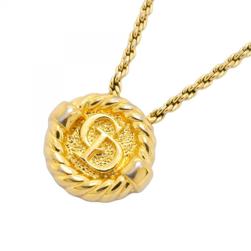 Christian Dior Necklace CD Logo GP Plated Gold Ladies