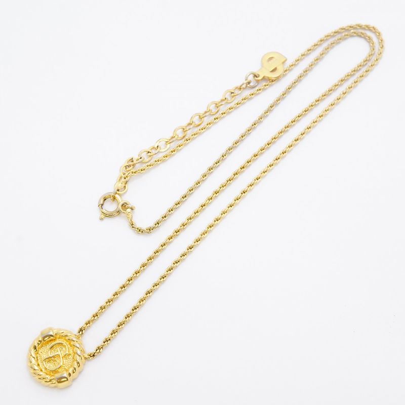 Christian Dior Necklace CD Logo GP Plated Gold Ladies
