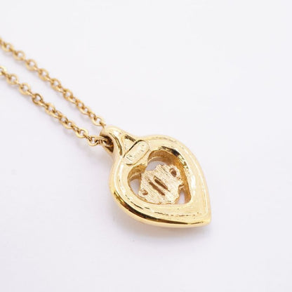 Christian Dior Necklace Emblem Heart Motif GP Plated Rhinestone Gold Ladies