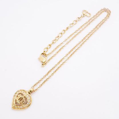 Christian Dior Necklace Emblem Heart Motif GP Plated Rhinestone Gold Ladies