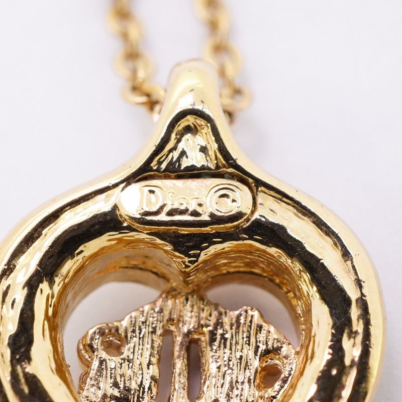 Christian Dior Necklace Emblem Heart Motif GP Plated Rhinestone Gold Ladies
