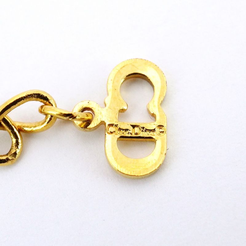 Christian Dior Necklace Emblem Heart Motif GP Plated Rhinestone Gold Ladies