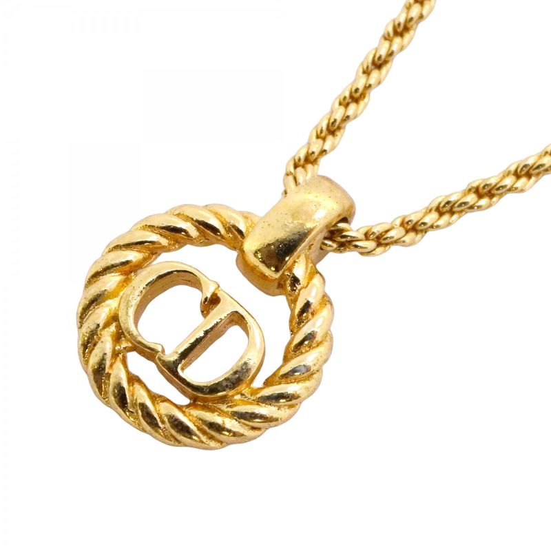 Christian Dior Necklace CD Logo GP Plated Gold Ladies