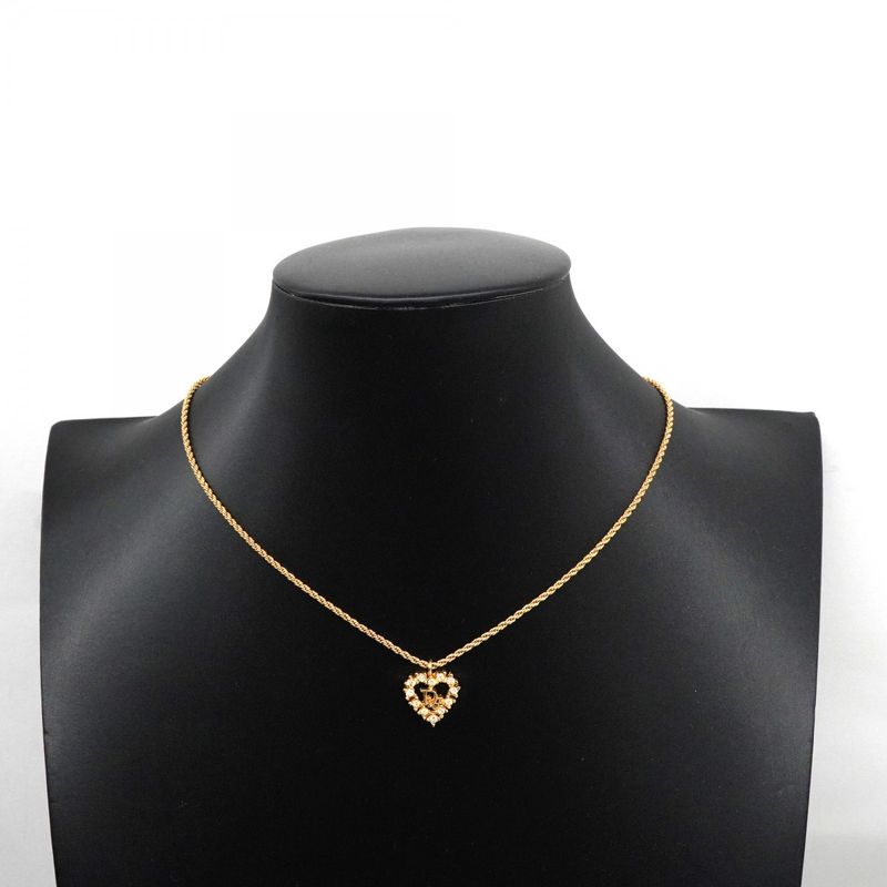 Christian Dior Necklace Dior Logo Heart Motif GP Plated Rhinestone Gold Ladies