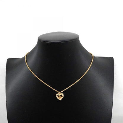 Christian Dior Necklace Dior Logo Heart Motif GP Plated Rhinestone Gold Ladies