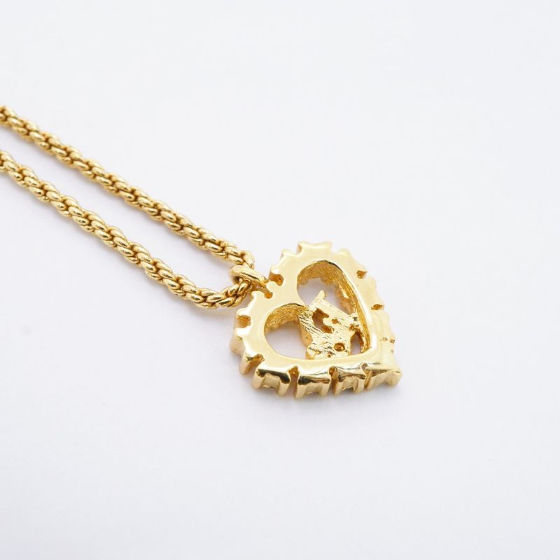 Christian Dior Necklace Dior Logo Heart Motif GP Plated Rhinestone Gold Ladies