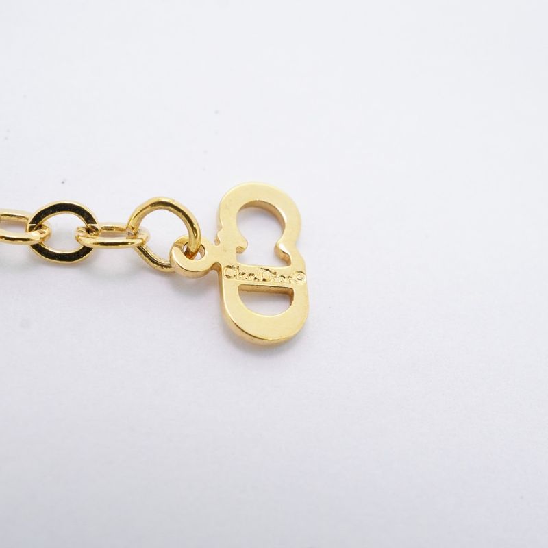 Christian Dior Necklace Dior Logo Heart Motif GP Plated Rhinestone Gold Ladies