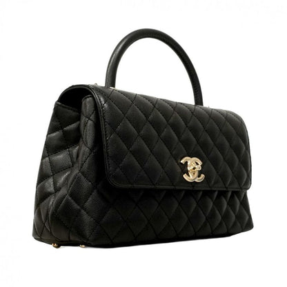 Chanel Handbag Matelasse Coco Handle Caviar Skin Black Gold Hardware 2way Bag