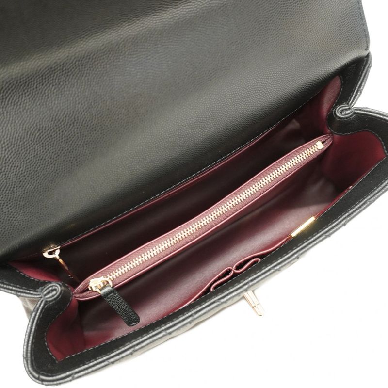 Chanel Handbag Matelasse Coco Handle Caviar Skin Black Gold Hardware 2way Bag