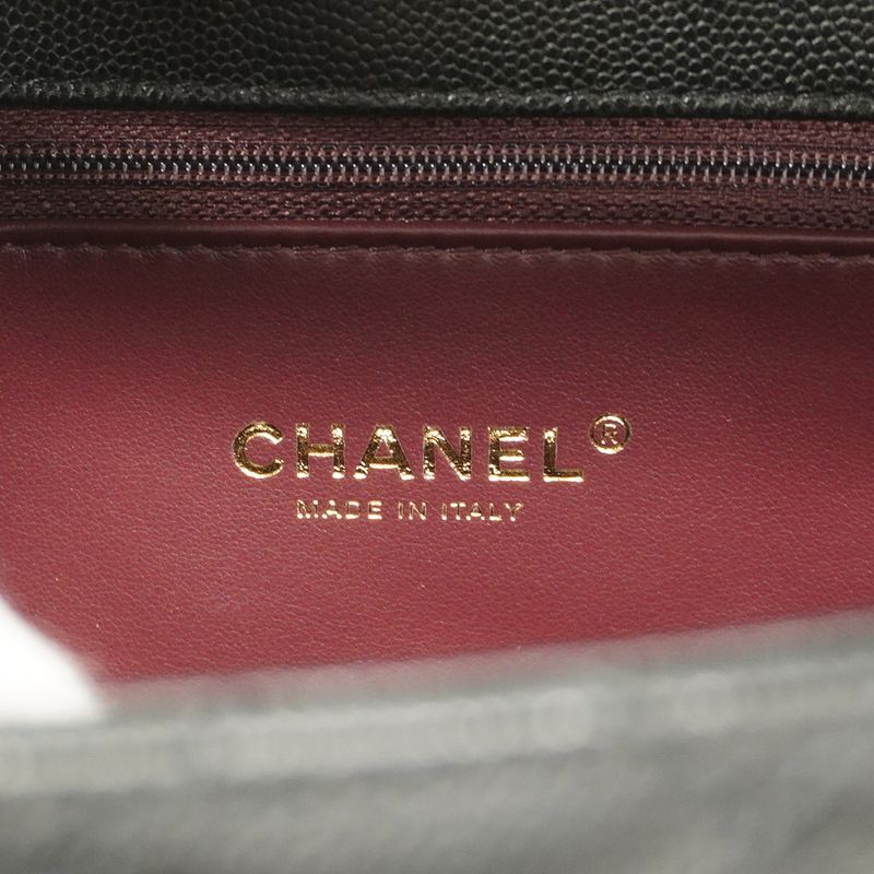 Chanel Handbag Matelasse Coco Handle Caviar Skin Black Gold Hardware 2way Bag