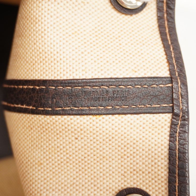 Hermes Tote Bag Garden Party PM Toile Ash Beige Silver Hardware □G Engraved