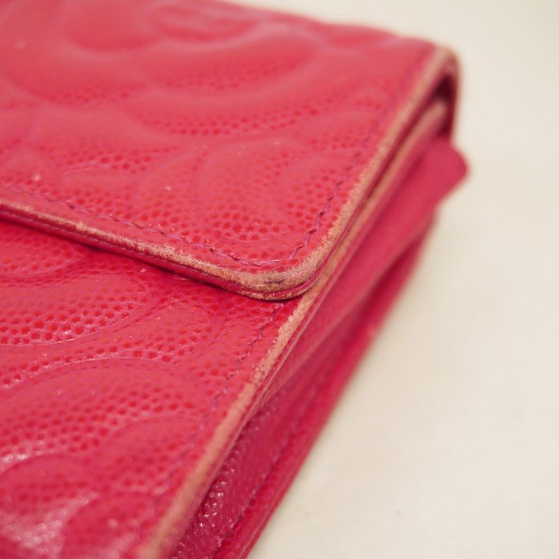 Chanel Long Wallet Camellia Caviar Skin Pink Gold Hardware Women