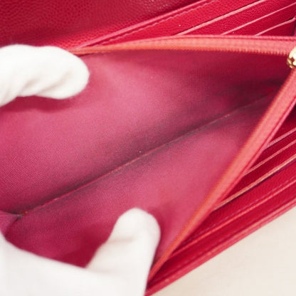 Chanel Long Wallet Camellia Caviar Skin Pink Gold Hardware Women