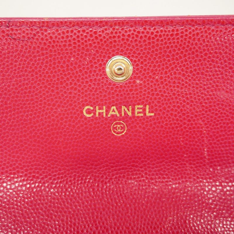 Chanel Long Wallet Camellia Caviar Skin Pink Gold Hardware Women