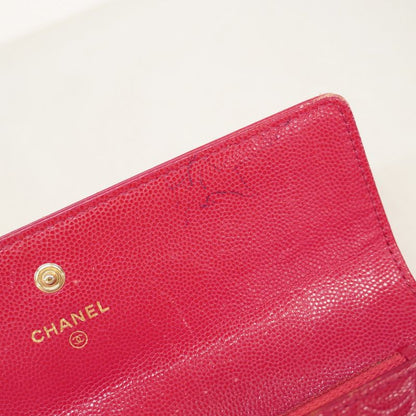 Chanel Long Wallet Camellia Caviar Skin Pink Gold Hardware Women