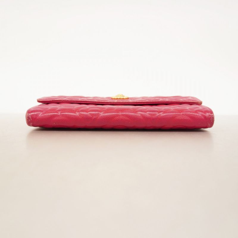 Chanel Long Wallet Camellia Caviar Skin Pink Gold Hardware Women