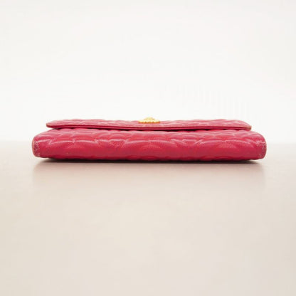 Chanel Long Wallet Camellia Caviar Skin Pink Gold Hardware Women