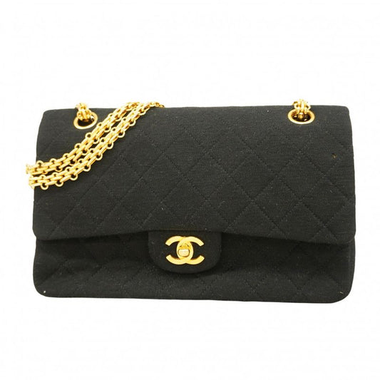 Chanel Shoulder Bag Matelasse Canvas Black Gold Hardware Women