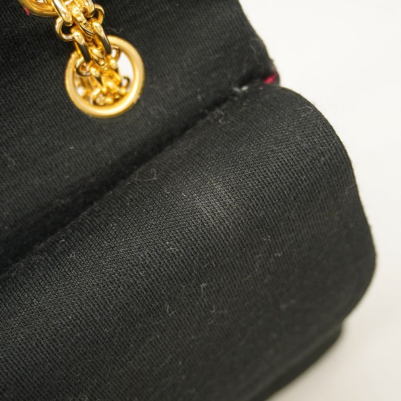 Chanel Shoulder Bag Matelasse Canvas Black Gold Hardware Women
