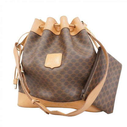 Celine Shoulder Bag Macadam PVC Brown Gold Hardware Women