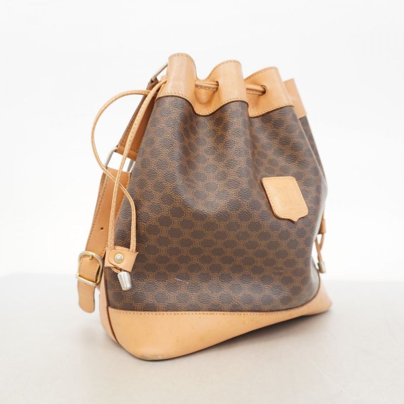 Celine Shoulder Bag Macadam PVC Brown Gold Hardware Women