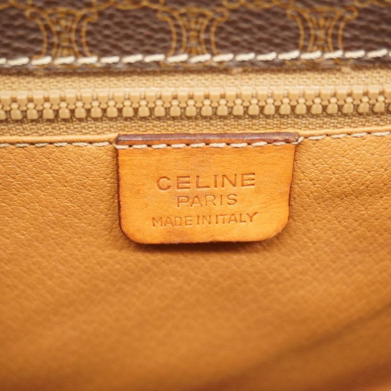 Celine Shoulder Bag Macadam PVC Brown Gold Hardware Women