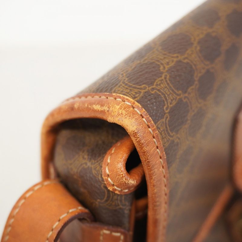 Celine Shoulder Bag Macadam PVC Brown Gold Hardware Women