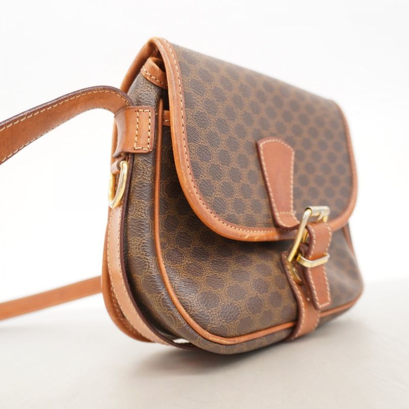 Celine Shoulder Bag Macadam PVC Brown Gold Hardware Women