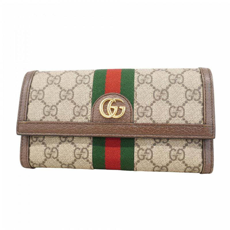 Gucci Long Wallet Ophidia 523153 PVC Brown Gold Hardware Women