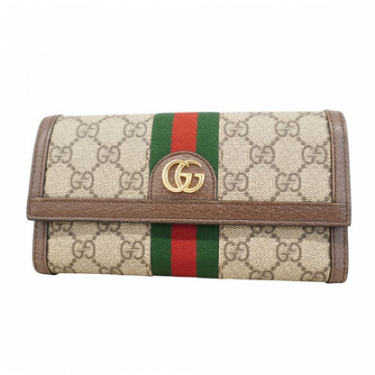 Gucci Long Wallet Ophidia 523153 PVC Brown Gold Hardware Women