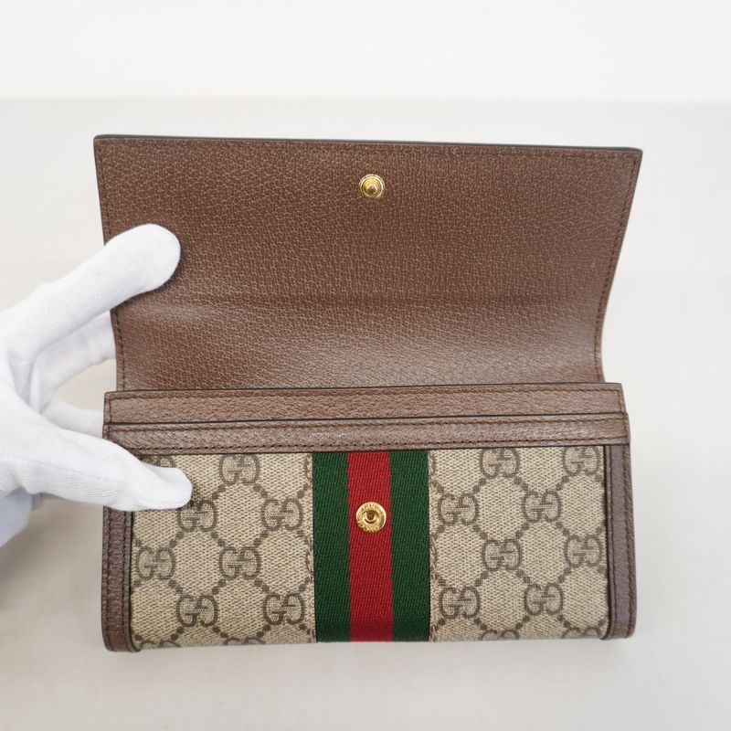 Gucci Long Wallet Ophidia 523153 PVC Brown Gold Hardware Women