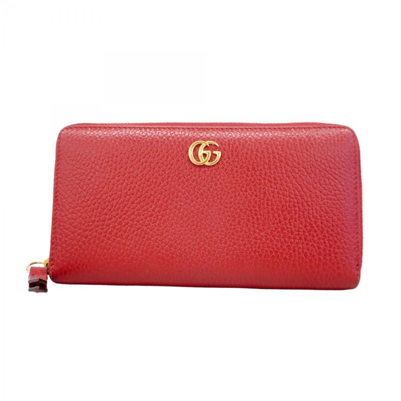 Gucci Long Wallet GG Marmont 456117 Leather Red Gold Hardware Women