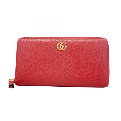 Gucci Long Wallet GG Marmont 456117 Leather Red Gold Hardware Women