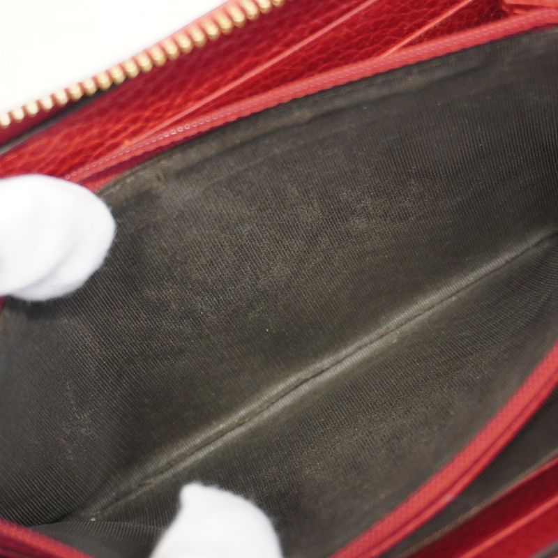 Gucci Long Wallet GG Marmont 456117 Leather Red Gold Hardware Women