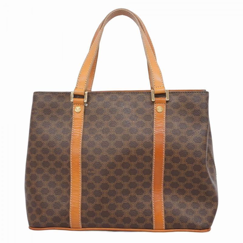 Celine Handbag Macadam PVC Brown Gold Hardware Women