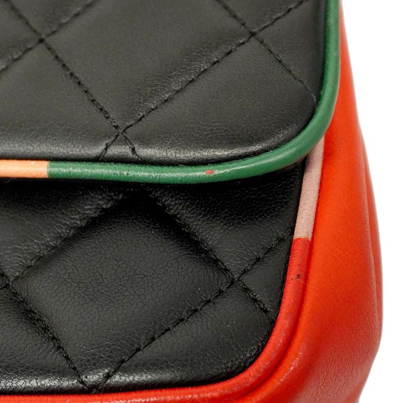 Chanel Shoulder Bag Matelasse Lambskin Black Multicolor Silver Hardware Women