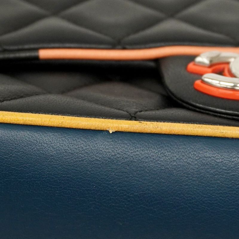 Chanel Shoulder Bag Matelasse Lambskin Black Multicolor Silver Hardware Women