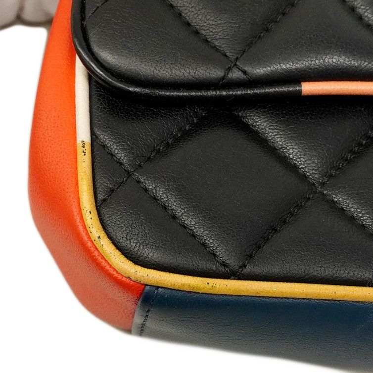 Chanel Shoulder Bag Matelasse Lambskin Black Multicolor Silver Hardware Women