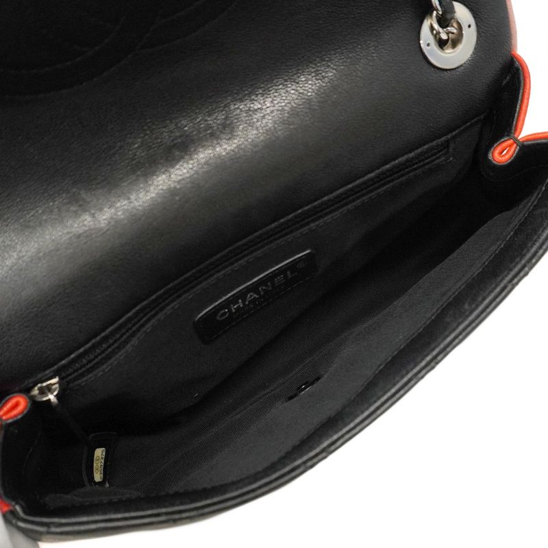 Chanel Shoulder Bag Matelasse Lambskin Black Multicolor Silver Hardware Women