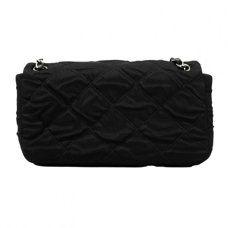 Chanel Shoulder Bag Matelasse Coated Nylon Black Silver Hardware Women
