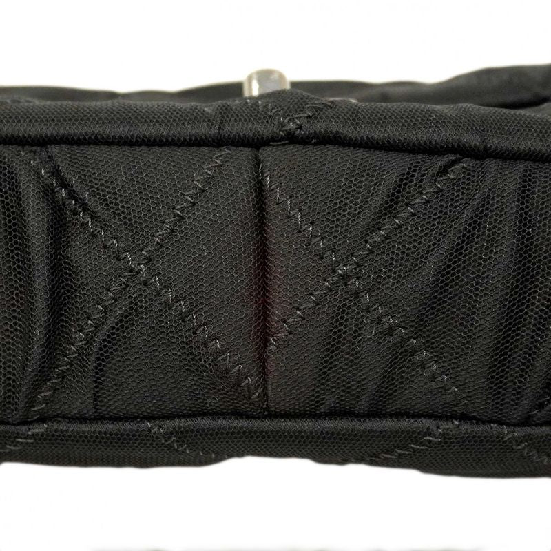 Chanel Shoulder Bag Matelasse Coated Nylon Black Silver Hardware Women