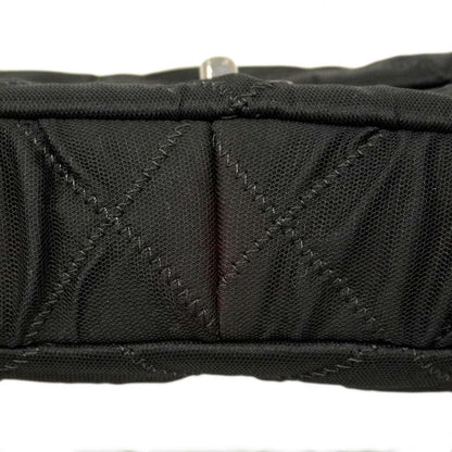 Chanel Shoulder Bag Matelasse Coated Nylon Black Silver Hardware Women