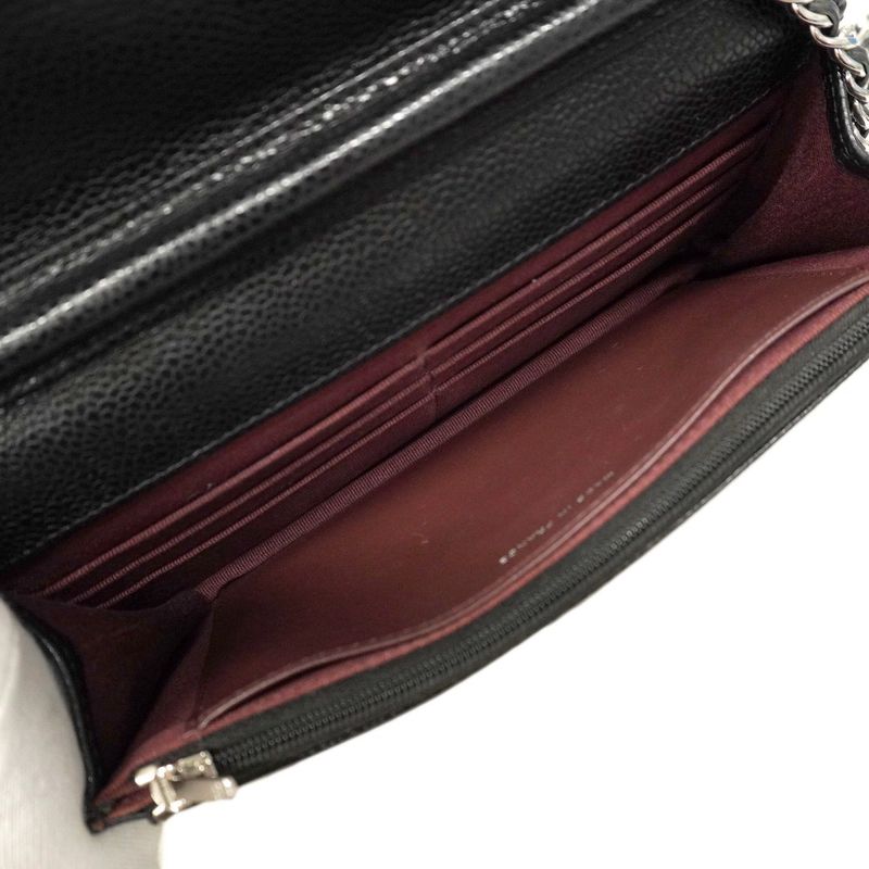 Chanel Shoulder Wallet Matelasse Caviar Skin Black Silver Hardware Women