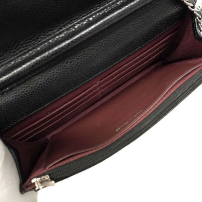 Chanel Shoulder Wallet Matelasse Caviar Skin Black Silver Hardware Women