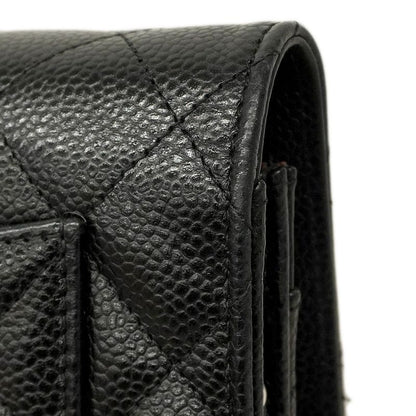 Chanel Shoulder Wallet Matelasse Caviar Skin Black Silver Hardware Women