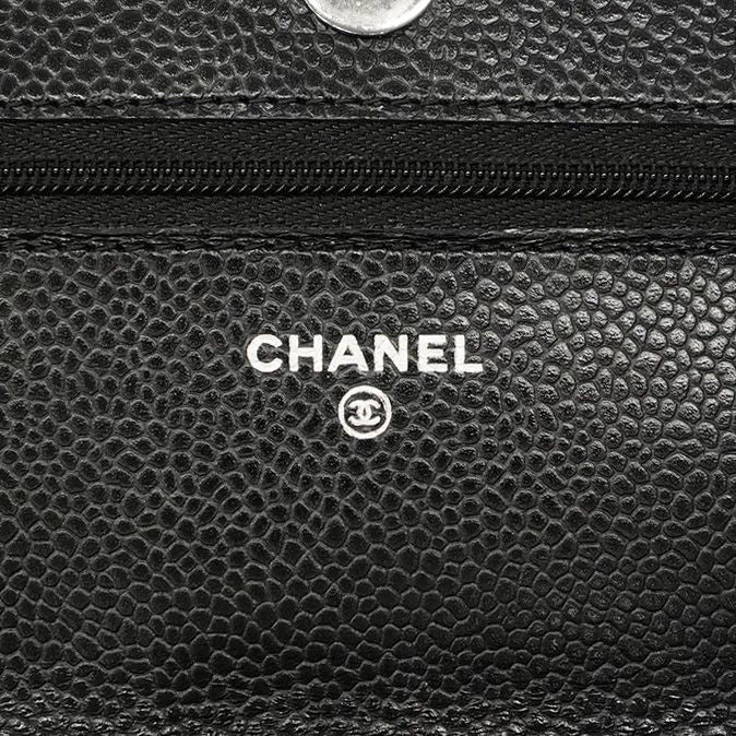 Chanel Shoulder Wallet Matelasse Caviar Skin Black Silver Hardware Women
