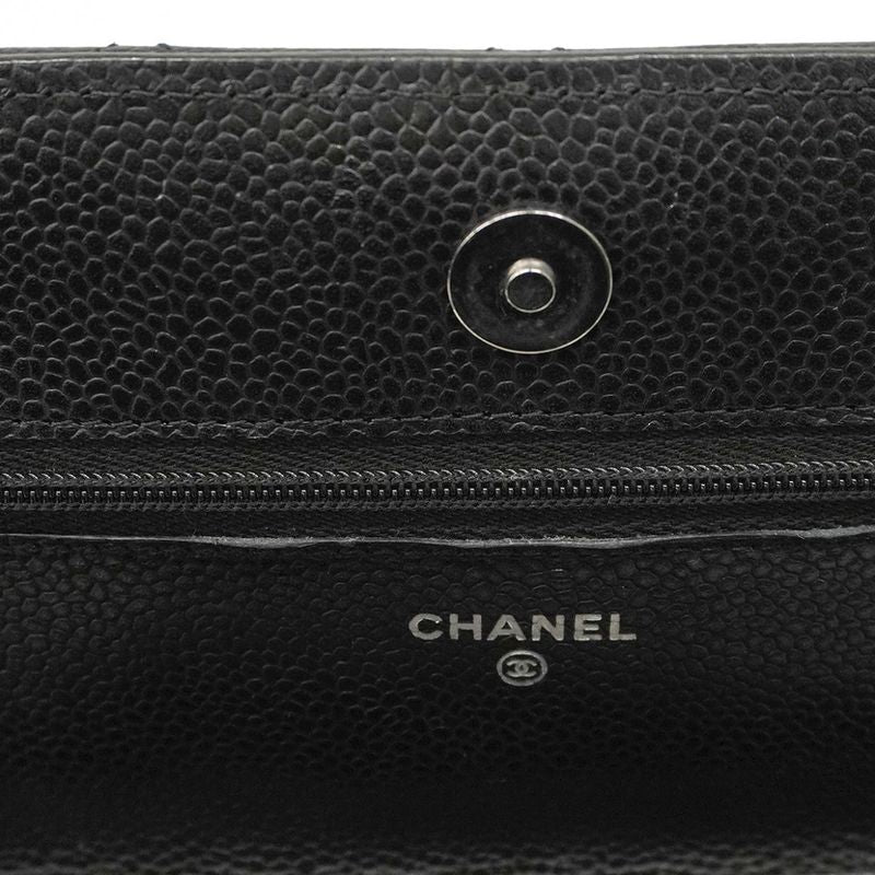 Chanel Shoulder Wallet Matelasse Caviar Skin Black Silver Hardware Women